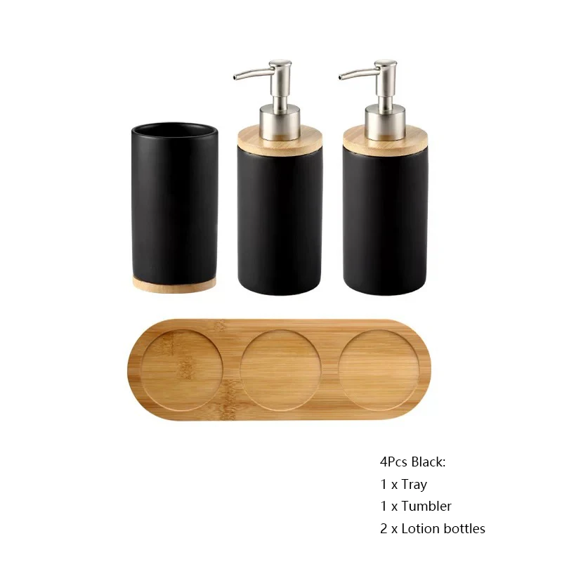 4Pcs Black-B Керамическая кружка зубная щетка Зубная паста держатель Лосьон бутылка гель для душа мыло диспенсер Аксессуары для ванной комнаты Набор Товары для ванной комнаты - Цвет: 4Pcs Black-B