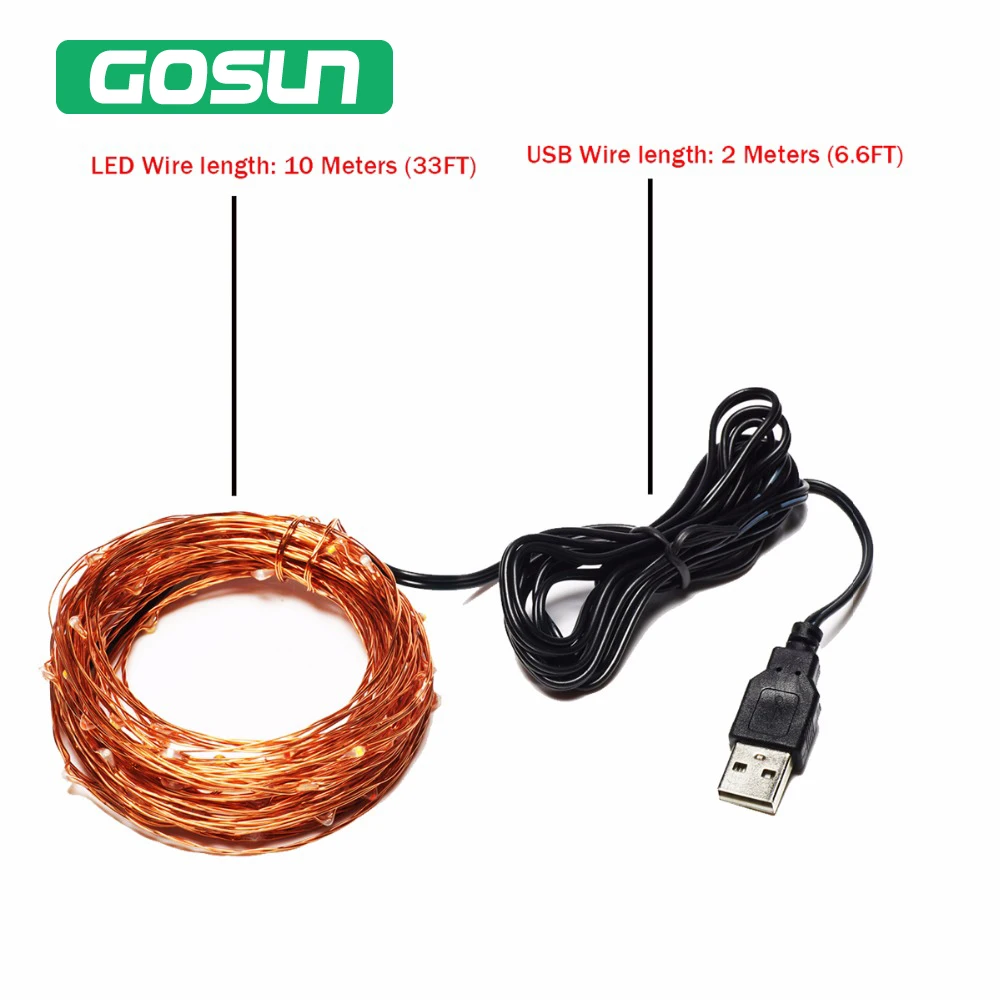 USB Powered Гирлянды светодиодные огни 10 м 33ft 100LED 5 В открытый теплый белый/RGB Медный