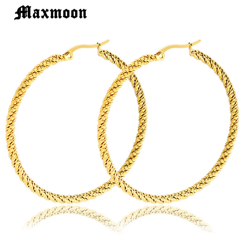 Серьги-кольца женские витые золотистого цвета 5 см | Украшения и аксессуары