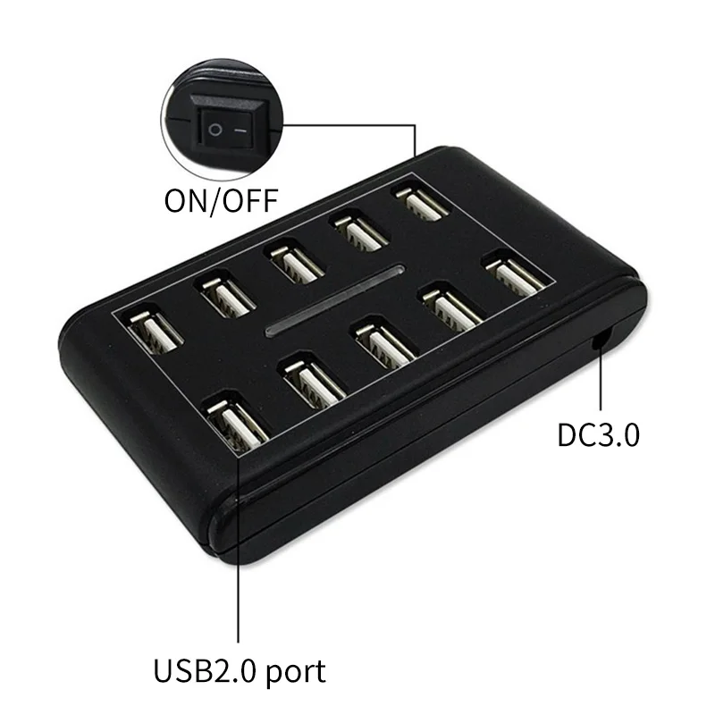10 портов USB интерфейс концентратор USB2.0 персональный компьютер USB концентратор портативный USB разветвитель для ПК ноутбук компьютерные аксессуары