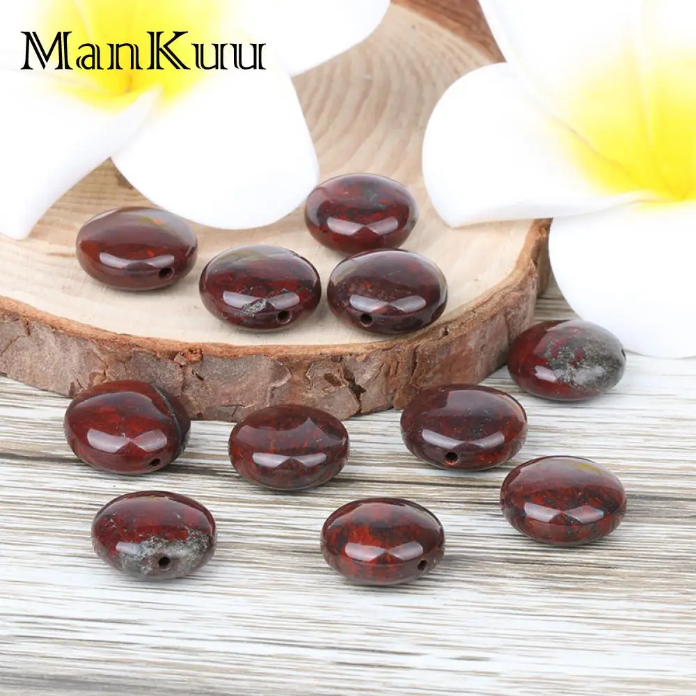 Mankuu 14 мм плоский круглый красный камень Гладкий темно-красный узор натуральный