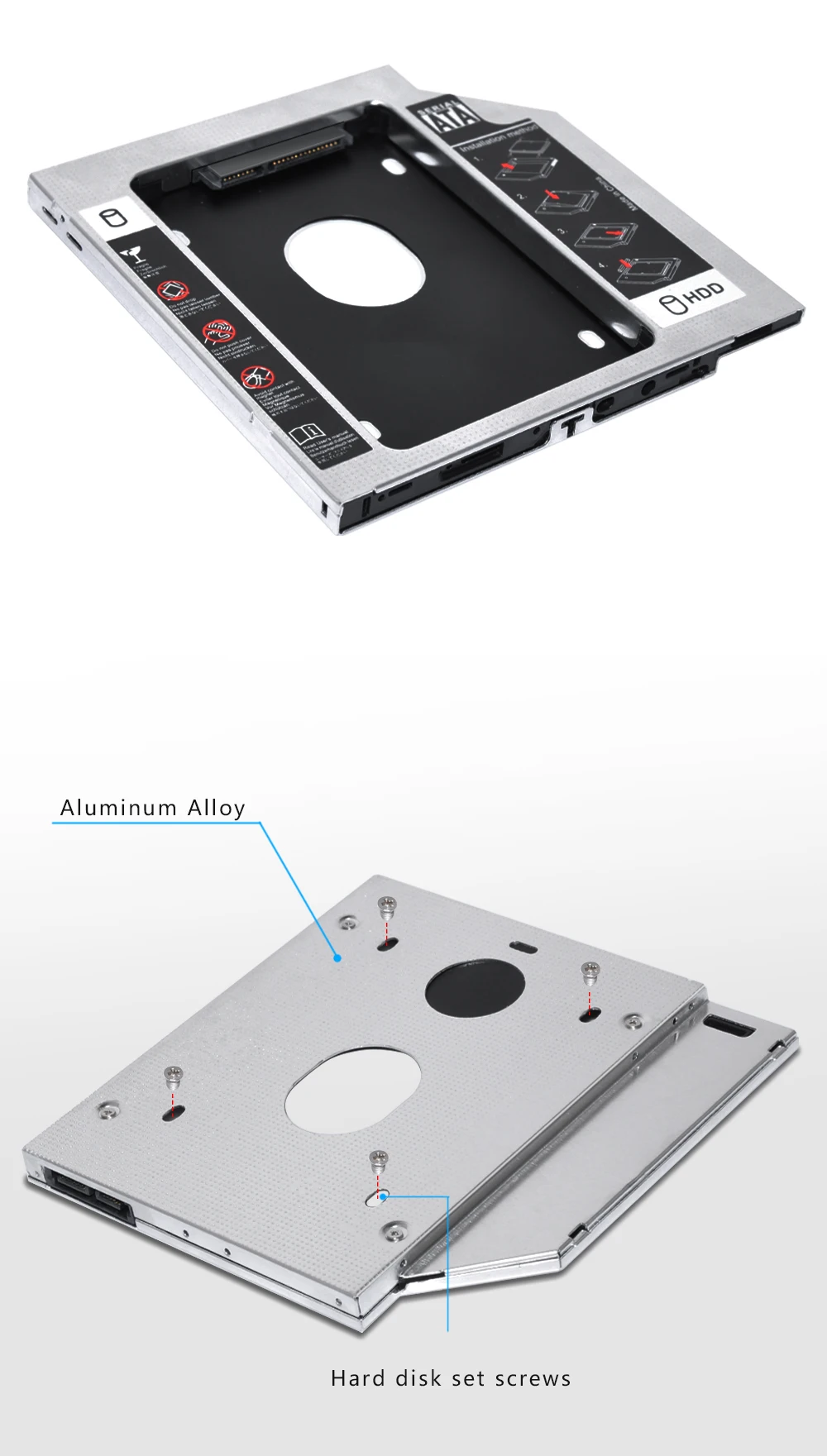 2nd HDD Caddy SATA 3,0-SATA 2," чехол для SSD, HDD 9,5 мм Универсальный алюминиевый металлический материал для ноутбука ODD CD-ROM DVD-ROM OptiBay