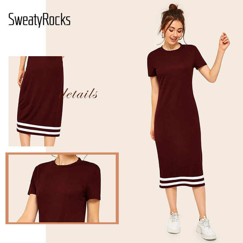 SweatyRocks контрастная полосатая футболка миди платье женское облегающее стрейчевое платье повседневное женское летнее прямое платье