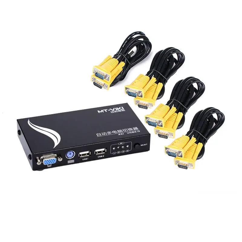 MT-Viki 4-портовый автоматический выключатель VGA USB KVM Hotkey с оригинальными кабелями