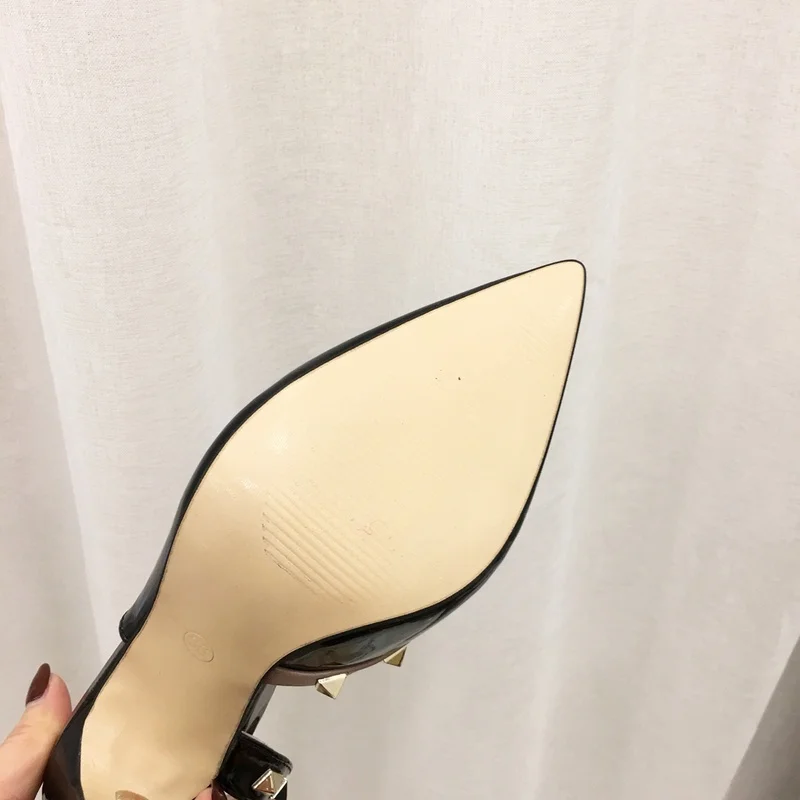 MeiLiKeLin/женские туфли лодочки с острым носком и заклепками женские черные