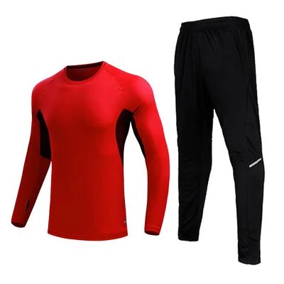 Red 2Pcs set Мужские спортивные костюмы, комплект спортивной одежды, wo Мужская одежда для спортзала, тканевый спортивный костюм для фитнеса, тренировочный костюм с круглым вырезом, Дизайнерские комплекты для бега, мужской спортивный костюм - Цвет: Red 2Pcs set