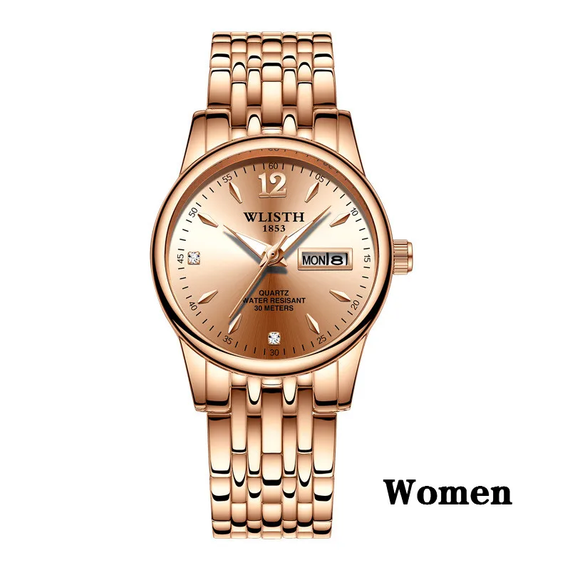 women rose gold ЖЕНСКИЕ НАРЯДНЫЕ часы из розового золота и нержавеющей стали, WLISTH, брендовые Модные женские наручные часы, кварцевые часы с датой недели, женские роскошные часы - Цвет: women rose gold