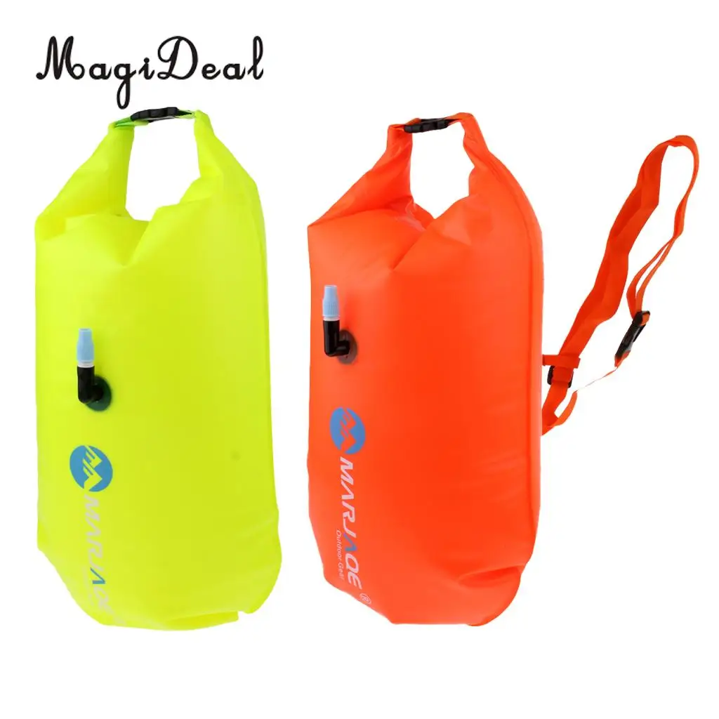 

MagiDeal 2 Pcs High Visibility Inflatable Open Water Swimming Tow Float Dry Bag for Swimmers, Triathletes and Snorkelers