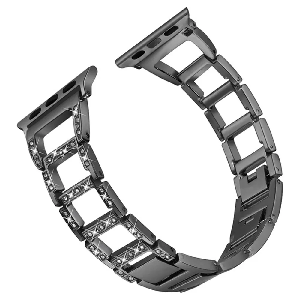 Женские часы со стразами ремешок для наручных часов Apple Watch, версии браслет Series 5 4 3 2 диапазона Для женщин Мода ремень Металлические звеньевые 40/44 мм, 38 мм/42 мм аксессуары