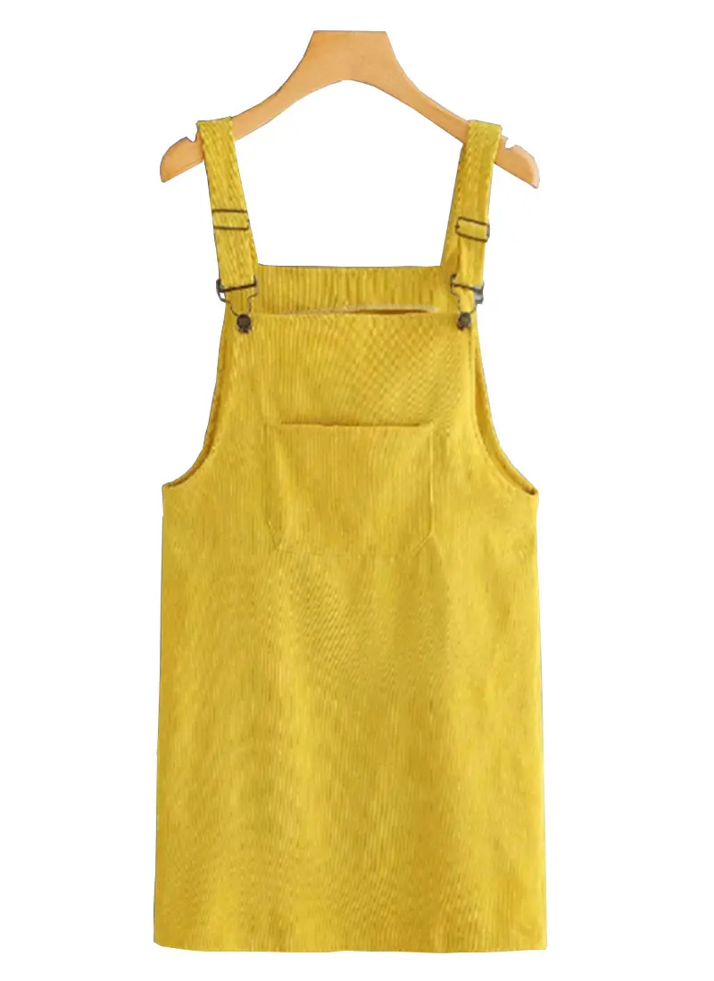 FTFX8083light yellow Лето-осень, женское Ретро вельветовое платье, повседневное, 11 цветов, свободное платье на подтяжках,, женский жилет, комбинезон, вечерние мини-платья - Цвет: FTFX8083light yellow