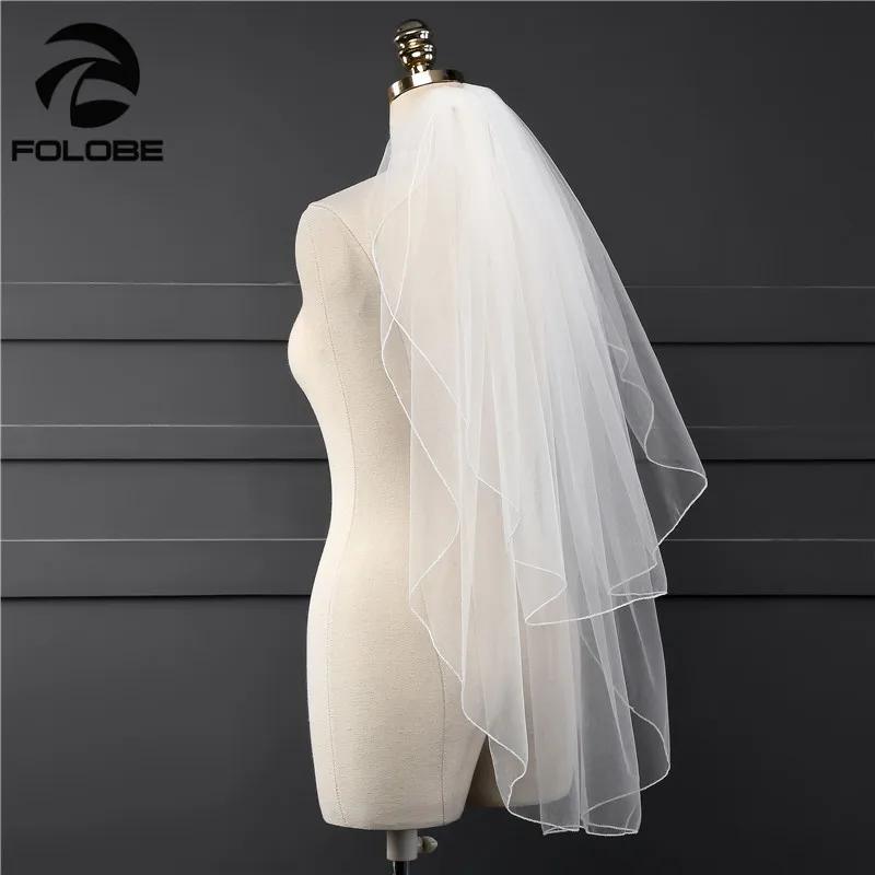 Лидер продаж простые двухслойные короткие тюлевые свадебные вуали белого цвета