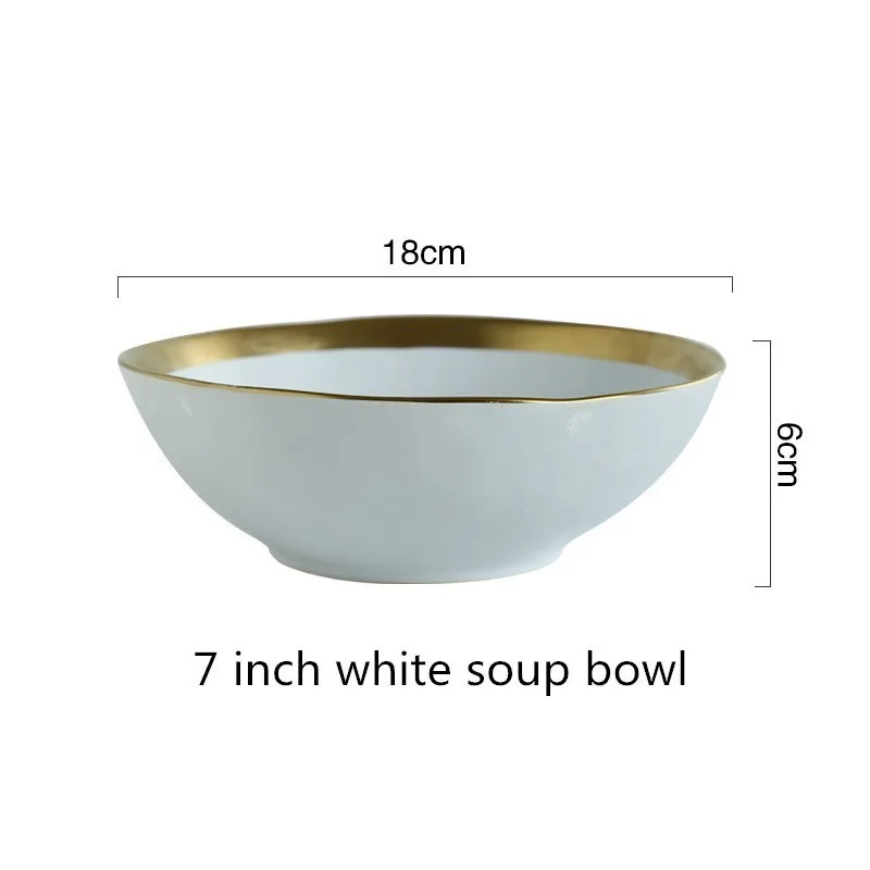 7 inch white bowl Золотая керамическая посуда Оригинальное одноцветное цветное блюдо чаша для завтрака домашняя тарелка керамическая чаша - Цвет: 7 inch white bowl