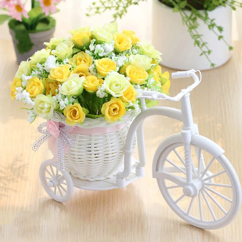 rose yellow Искусственный цветок набор Велосипедное украшение поддельные розы маленькие шелковые цветы ваза букет домашний офис украшение стола Свадебная вечеринка - Цвет: rose yellow