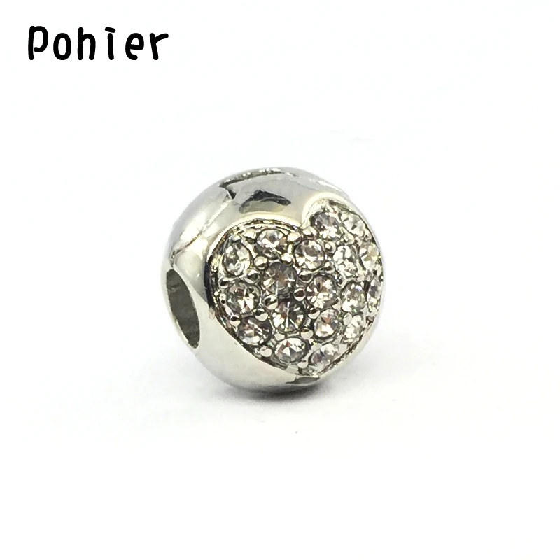 В форме сердца с прозрачными стразами Зажимы остановился Сафти бусины-шармы в