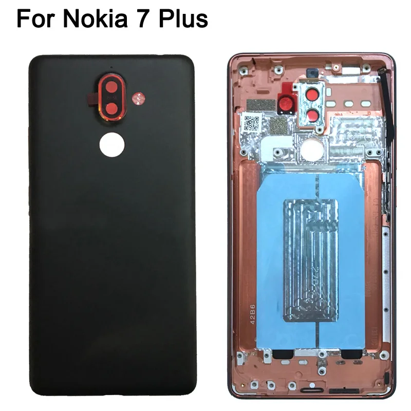 Metal Battery cover For Nokia 7 Plus Housing Rear Back Door Cover Replacement Parts With Logo button Nokia7 | Мобильные телефоны и