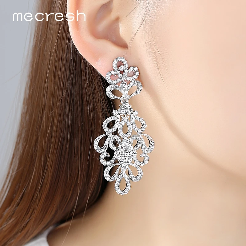 Роскошные свадебные ювелирные наборы Mecresh с кристаллами серебряного/золотого