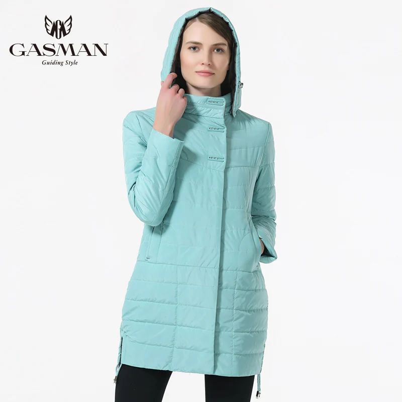 light blue GASMAN Весной и осенью женский пуховик с Капюшоном весенние женские куртки Теплая Женская Парка открытый теплое пальто Одежда для женщин пиджак женский свободного покроя Высокого Качества в Европейском Стиле - Цвет: light blue