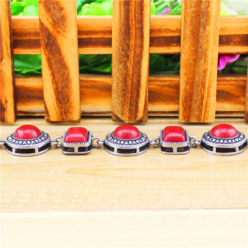 Круглый продолговатые бисера Красный камень браслет для Для женщин Винтаж