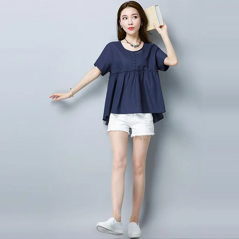 Mara алее Женщины баски Топы синяя рубашка летние блузки Большие размеры Одежда WH022