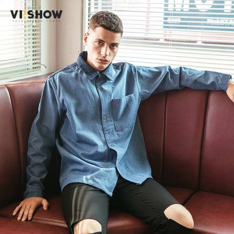 VIISHOW Новинка весны джинсовая рубашка Для мужчин марка-Костюмы модная Однотонная