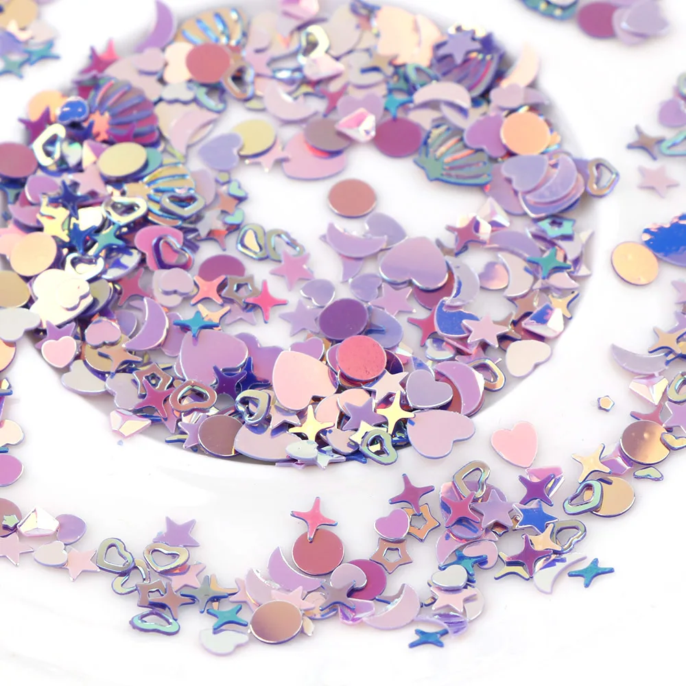 

About 10g Mix Heart Star Shell Flower Nail Glitter Mix Size Ultrathin Laser Sequins Nails Art Decoration For DIY Nail Art Tools