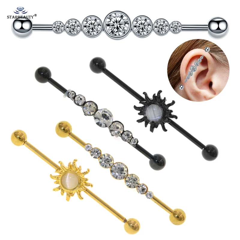 

Starbeauty 1 pc/lot Hot Opal Sun Gem 14G Ear Piercing Industrial Piercing Earring Stainless Steel Barbell Helix Ear Jewelry