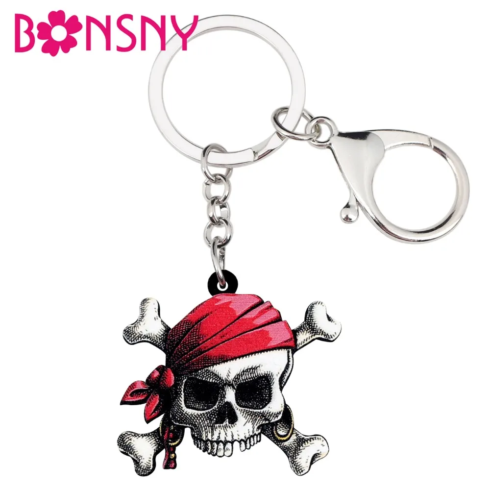 Bonsny акрил Хэллоуин пиратский череп брелок для ключей кольцо модные панк