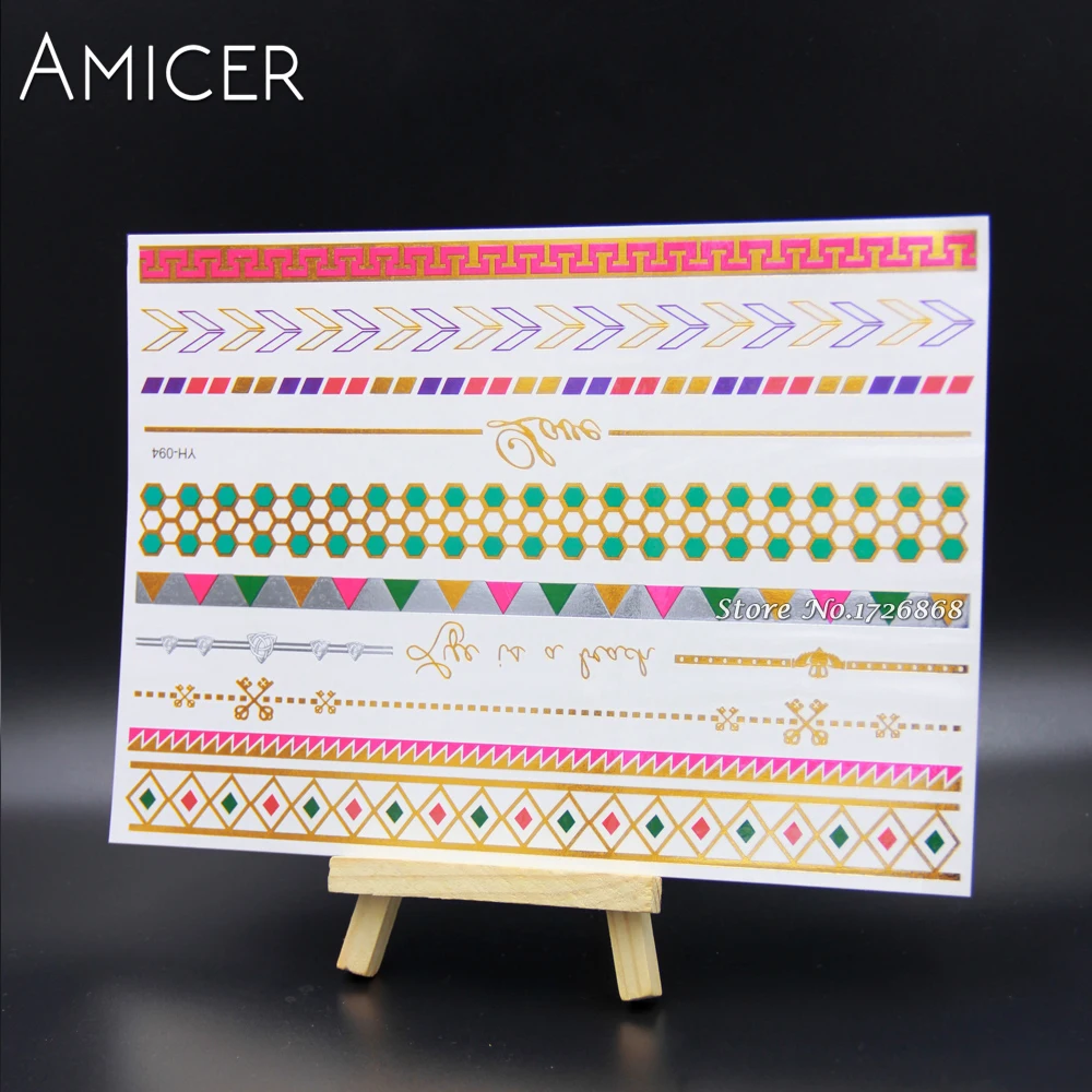 

Body Art Temporary Tattoos Gold Flash Metallic Tattoo Arm Sleeves Sticker Henna Women Jewelry Waterproof For Pink Love