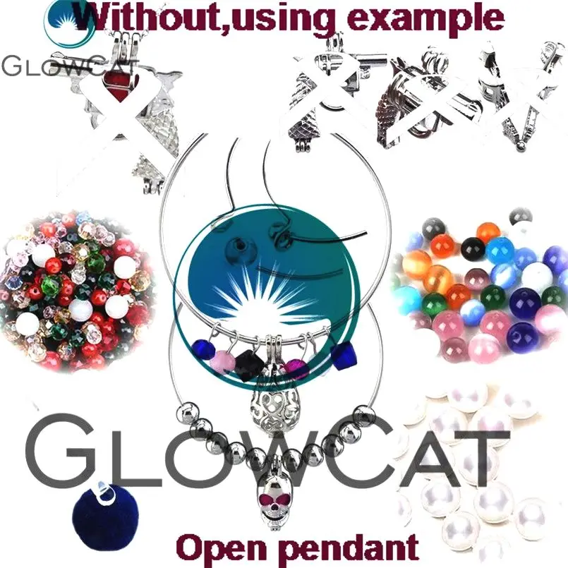 

GLOWCAT 10x K675 Bowknot Beads Cage Locket Pendant Essential Oil Diffuser Aromatherapy Pearl Cage Jewelry Making Supplies