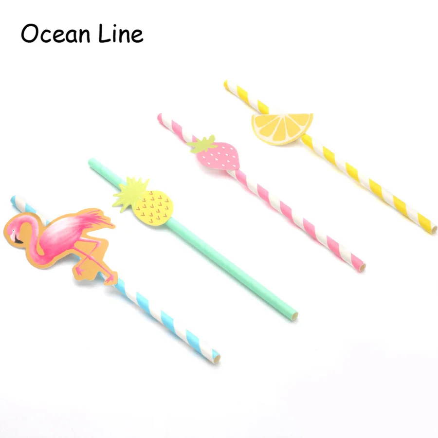 10PCS Paper Straws Flamingo Pineapple Lemon Strawberry Hawaiian Party Decoration Summer Fruits Tropical Drink Supplies Straw | Дом и сад