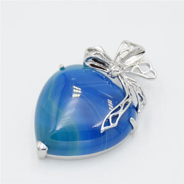 blue strip Agates Новинка, романтическая бабочка, узел, сердце, ювелирное изделие, для влюбленных, натуральные аметисты, розовый, кварцовый кристалл, камень, инкрустированный цветок, ожерелье, подвеска - Окраска металла: blue strip Agates