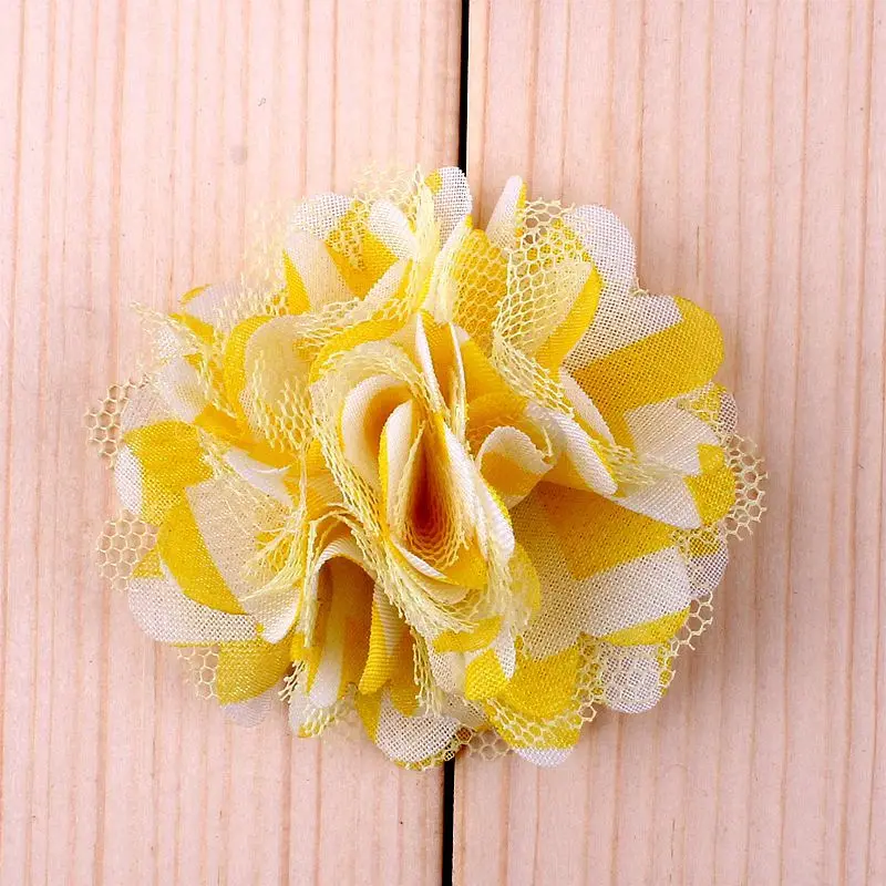 Yellow 30 шт./партия, 2,", 10 цветов, сетчатые цветы для новорожденных, в полоску, для девочек, волосы ручной работы, шикарные цветы на сатиновой ткане для детей, повязки на голову - Цвет: Yellow