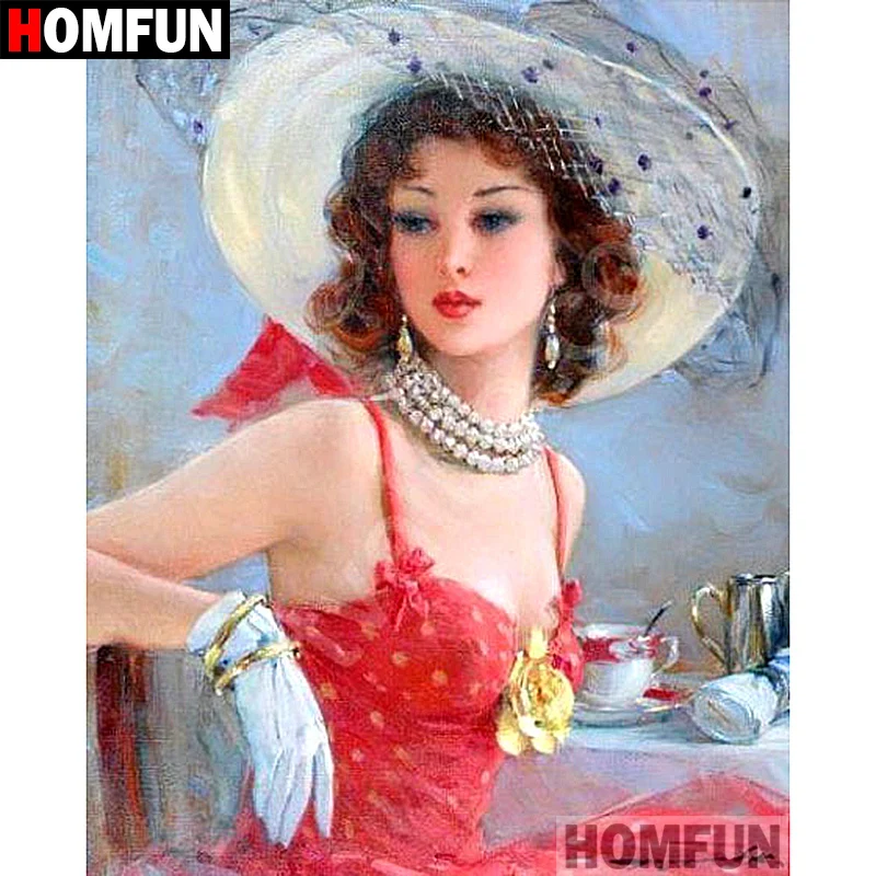 Алмазная 5D картина HOMFUN сделай сам полноразмерная/круглая вышивка элегантная