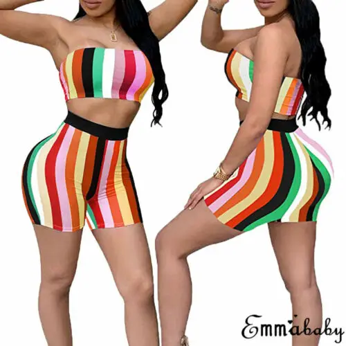 2 шт. для женщин летний костюм комплект из двух предметов укороченный топ + брюки