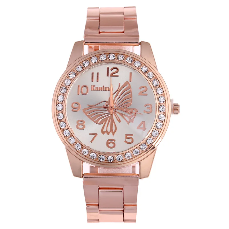 

Zegarek Hot Sale Newest High quality Kanima Women quartz watch Rose Stainless Steel Rhinestone Butterfly Digital Watch Reloj