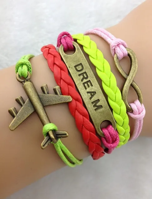 1 шт. самолеты и бесконечная Мечта браслеты браслет бронза очарование кожаные