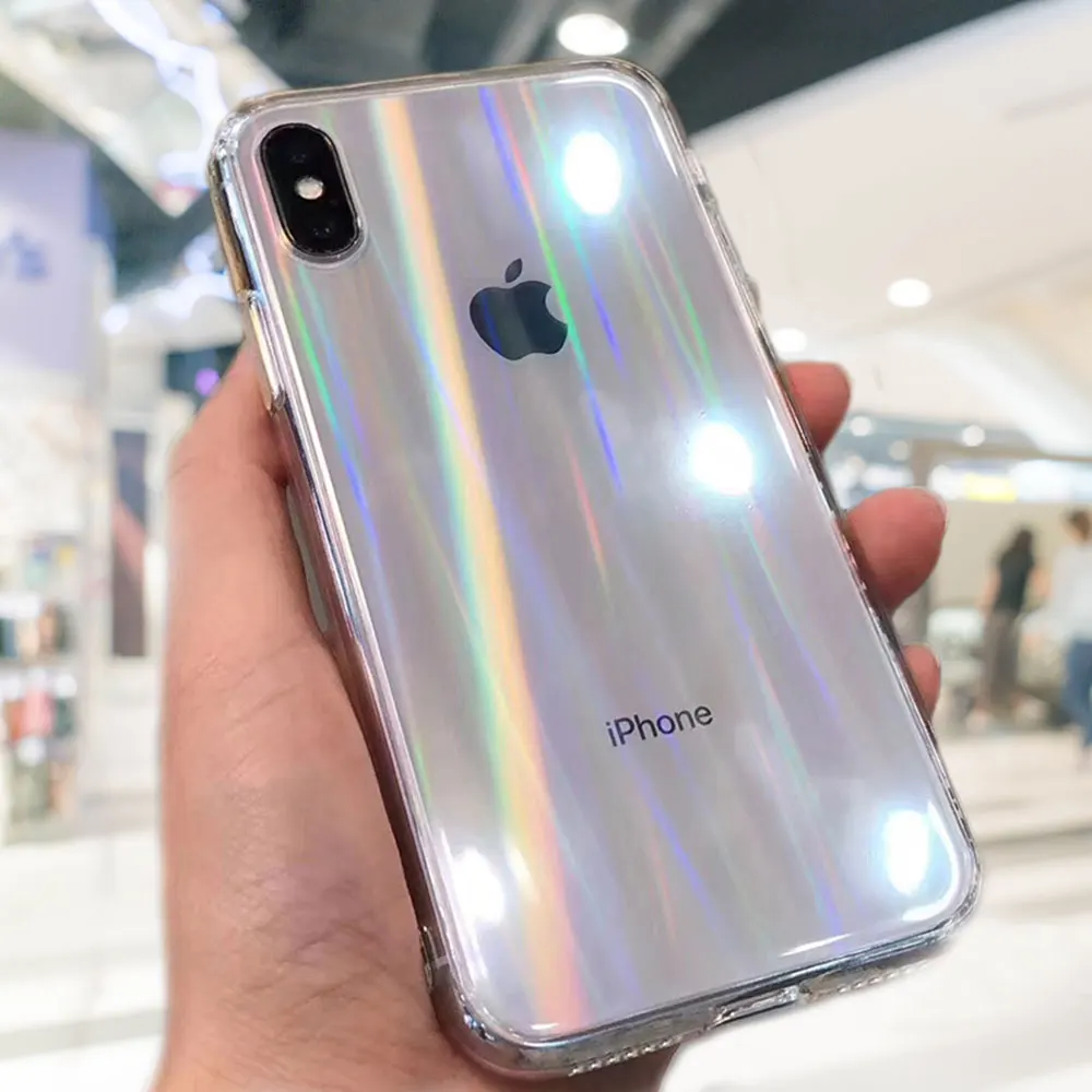 Градиентный лазерный Прозрачный чехол для iPhone 7 8 XR Радужный акриловый X Xs Max 11 pro max
