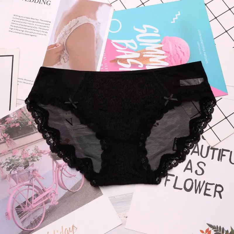 black SP& CITY, летнее, милое, с бантом, прозрачное, Сетчатое, женское нижнее белье, кружевное, сексуальное, с вырезом, тонкие трусики, бесшовные, промежность, хлопок, трусы, нижнее белье - Цвет: black