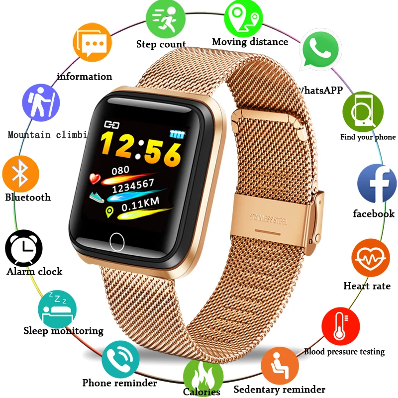 

LIGE Stainless Steel Strap Sport Smart Bracelet IP67 Waterproof Watch Pedometer Heart rate Monitor LED Color Screen Android ios