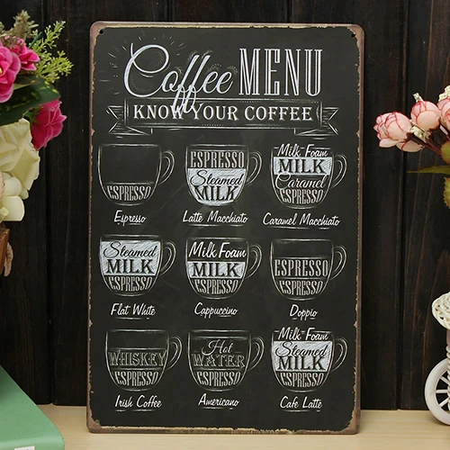 

Coffee Bar Menu Vintage Sign Pub Shop Home Wall Decor Retro Metal Art Poster
