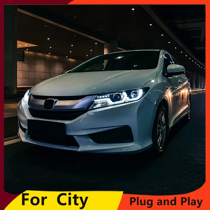 KOWELL автомобильный Стайлинг для Honda City светодиодный фары для городской головы лампы с двойным светодиодный U LED DRL двойной объектив Bi-Xenon HID KIT
