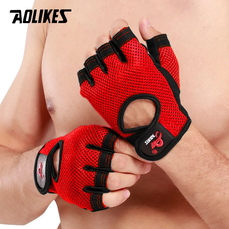 AOLIKES, 1 пара, мужские, женские, противоскользящие, половина пальца, Перчатки для фитнеса, спортивные, дышащие, тяжелая атлетика, перчатки