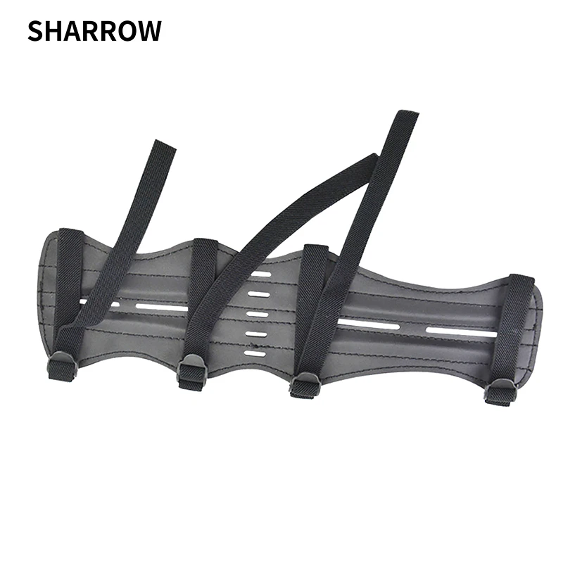 

1pc Black Arm Guard Adjustable 4 Straps Elastic Leather Arm Protective Gear For Archery Safety Equipment
