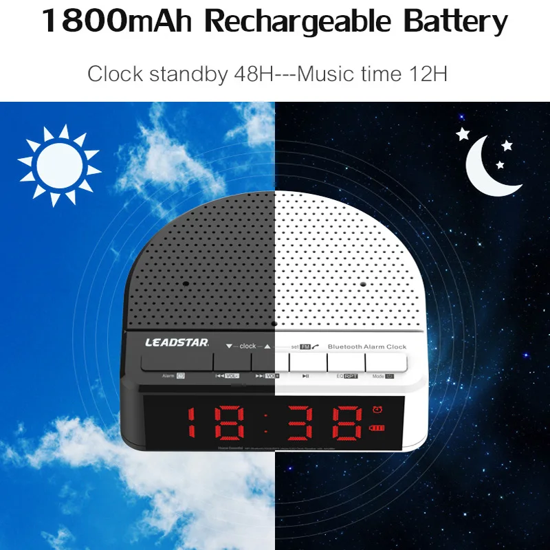 Беспроводной FM радиоприемник 6 в 1 Bluetooth колонка Настольный будильник с большим