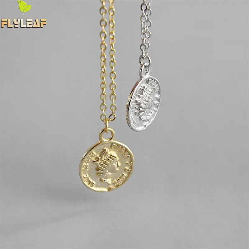 

Flyleaf Portrait Round Coin Gold Necklaces & Pendants Real 925 Sterling Silver Necklace For Women Fashion Chain Fine Jewelry