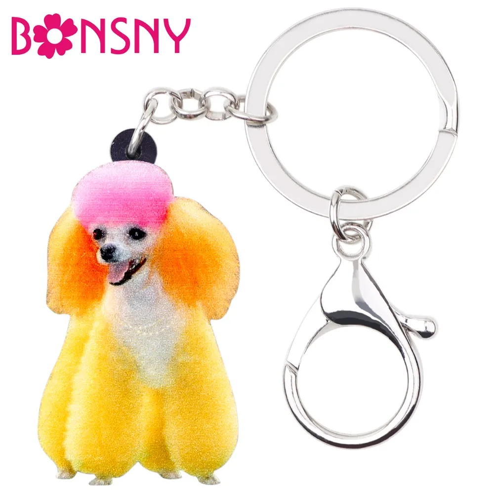 Bonsny акриловые красочные пушистые брелки для ключей с собакой кольца Модные