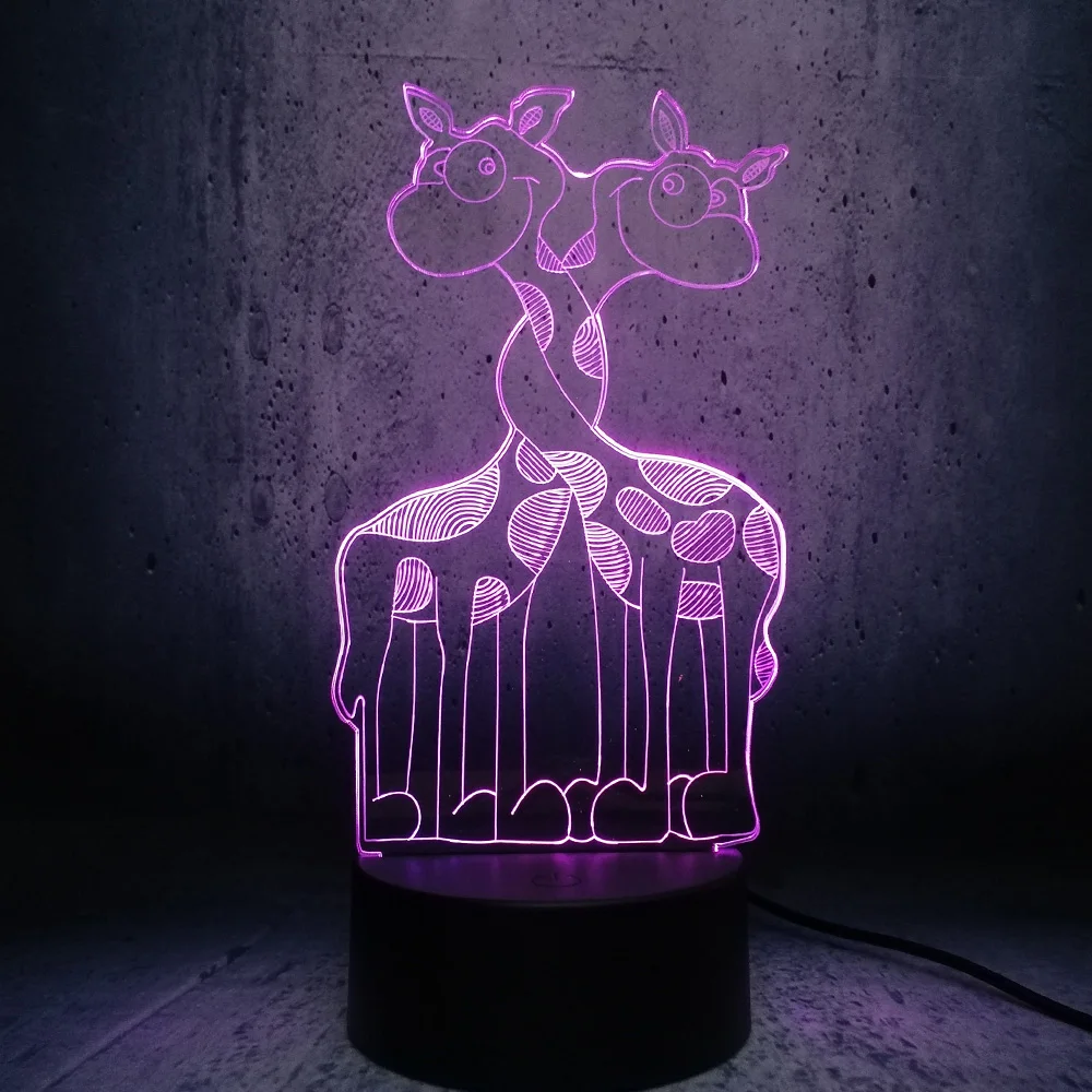 Мультяшный жираф Африканские животные 3D USB Светодиодная лампа 7 цветов меняющая настроение ночник детская