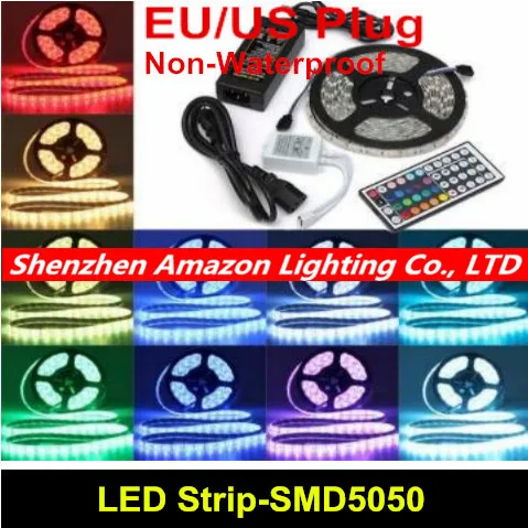 

Неводонепроницаемая 5050 RGB Светодиодная лента 5 м 300 LED SMD 44 клавиши ИК пульт дистанционного управления 12 В 5 А адаптер питания гибсветильник Бе...