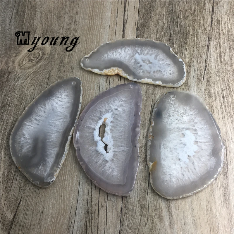 Большой серый кулон с бусинами из кварца Geode Agates необработанные Агаты подвеска