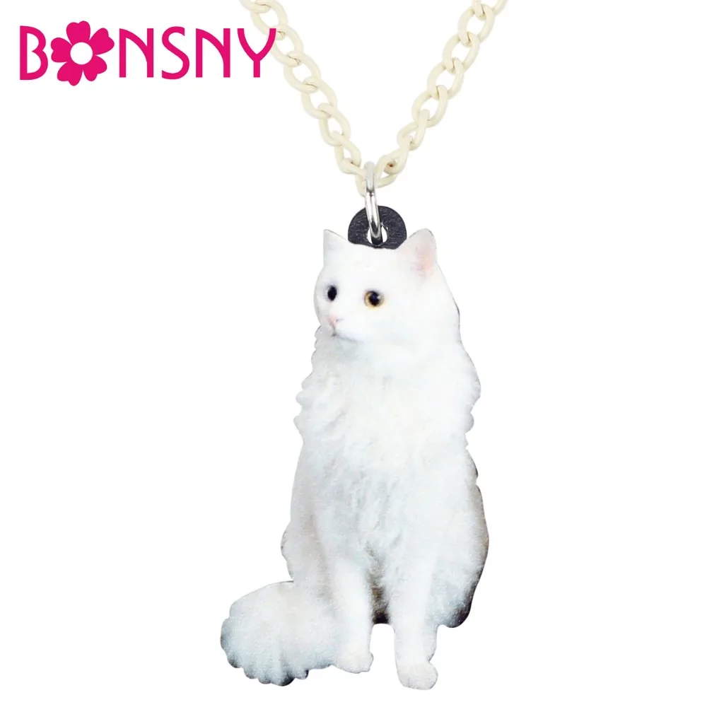 Bonsny акриловый элегантный Снежный котенок Подвеска с изображением кошки цепь